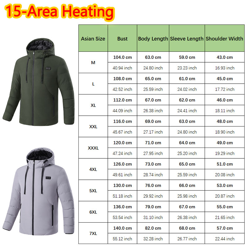 15 Area Heated Winter Hooded J - Outdoor Sport Jacket Men 评论和价格